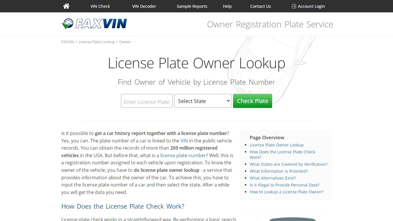 License Plate Owner Lookup | Find and Check - FAXVIN