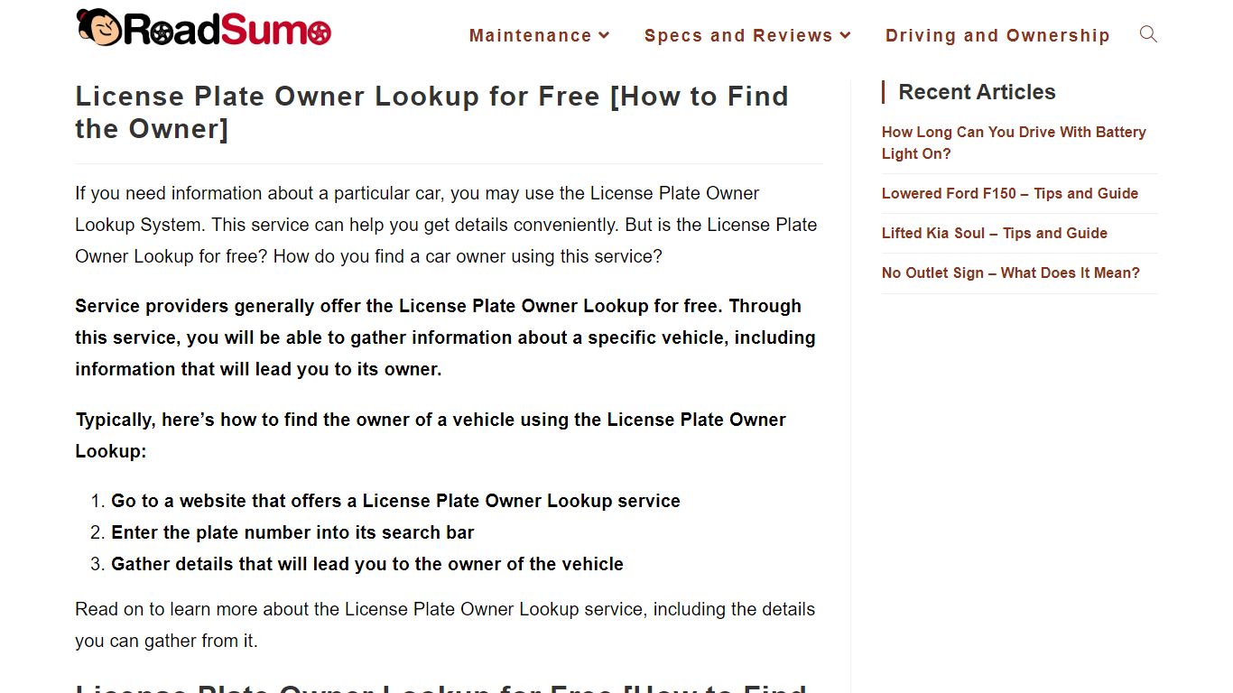 License Plate Owner Lookup for Free [How to Find the Owner] - Road Sumo