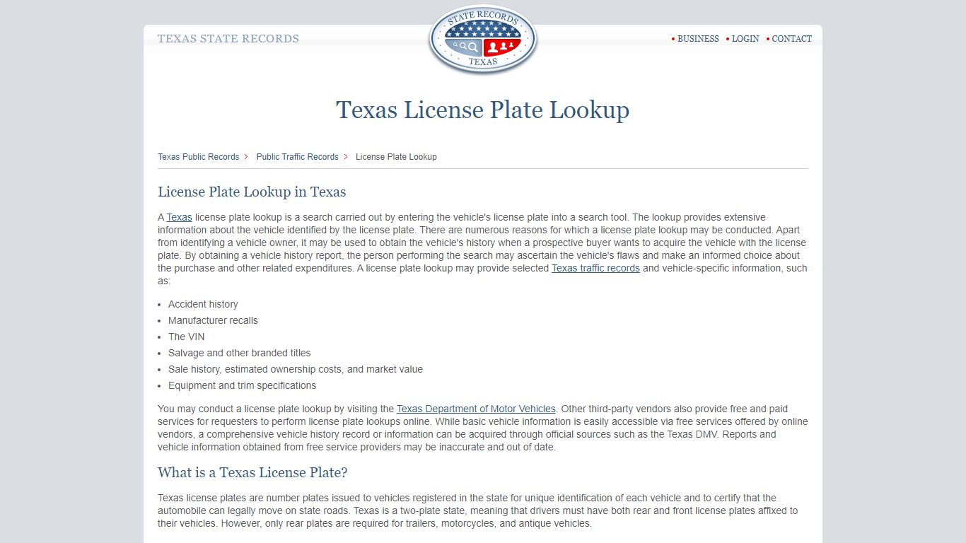 Texas License Plate Lookup | StateRecords.org